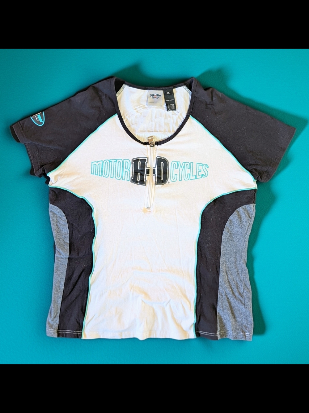 Harley Davidson 1/4 Zip Pull Over Women's Size Xl Black Grey Turquoise